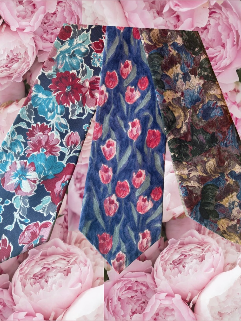 Bundle of 3 Ties - Floral Vintage Pattern Multi Color Formal Work